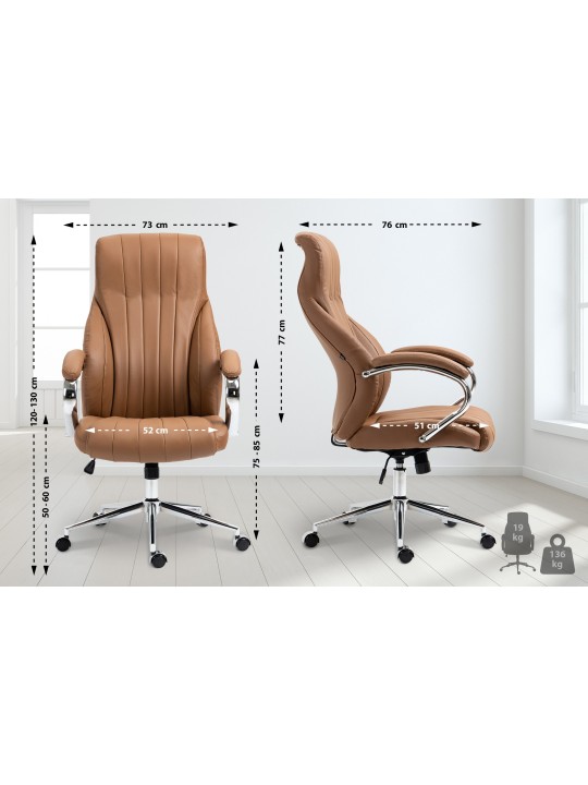 Silla de oficina Wigan de cuero genuino, marrón claro