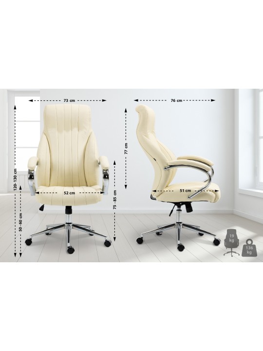 Silla de oficina Wigan de cuero genuino, crema