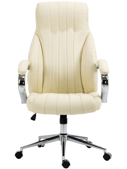 Silla de oficina Wigan de cuero genuino, crema