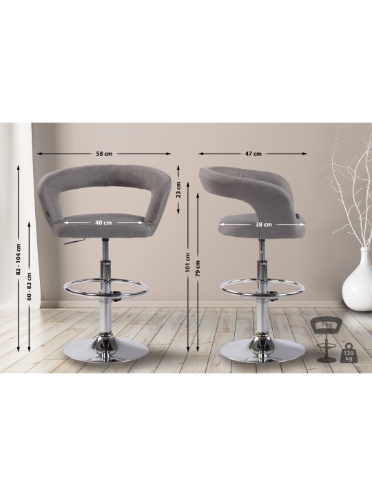 Juego de 2 taburetes de bar tela Jaén, gris