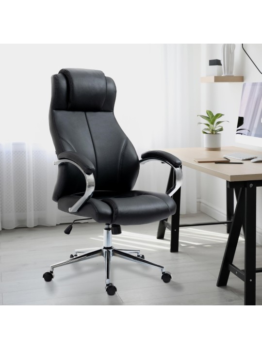 Silla de oficina Salford de cuero genuino, negro