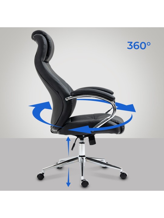 Silla de oficina Salford de cuero genuino, negro