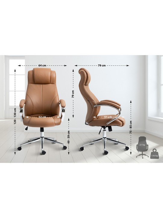 Silla de oficina Salford de cuero genuino, marrón claro