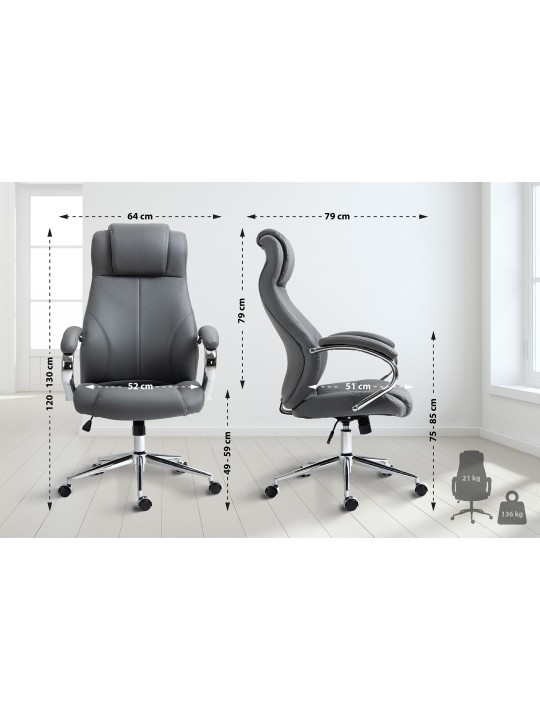 Silla de oficina Salford de cuero genuino, gris