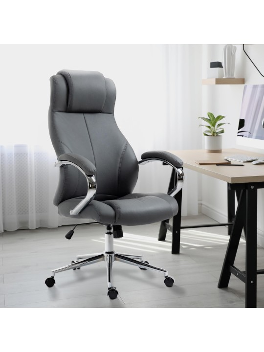 Silla de oficina Salford de cuero genuino, gris