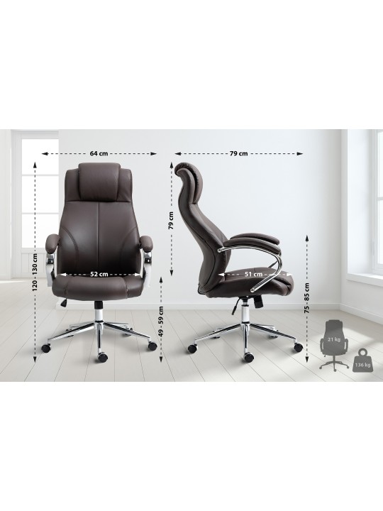 Silla de oficina Salford de cuero genuino, marrón