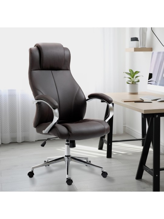 Silla de oficina Salford de cuero genuino, marrón