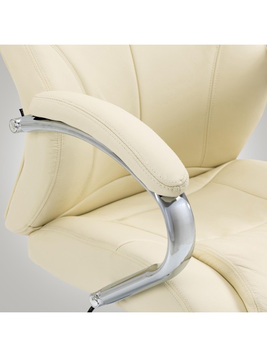 Silla de oficina Salford de cuero genuino, crema