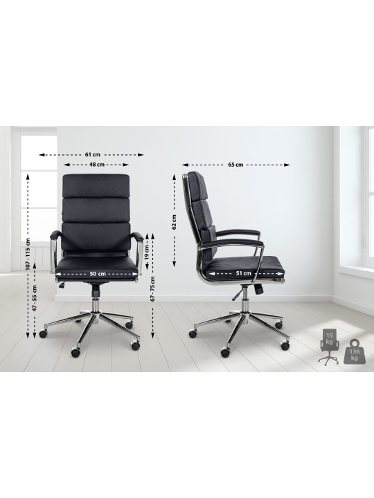 Silla de oficina Cleveland cuero genuino, negro