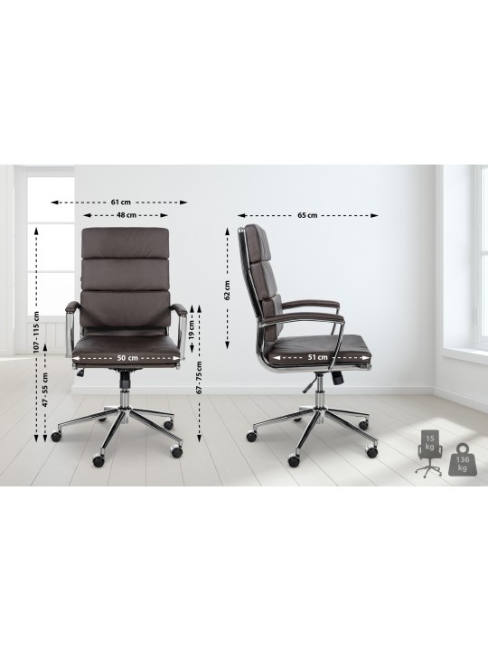 Silla de oficina Cleveland cuero genuino, marrón