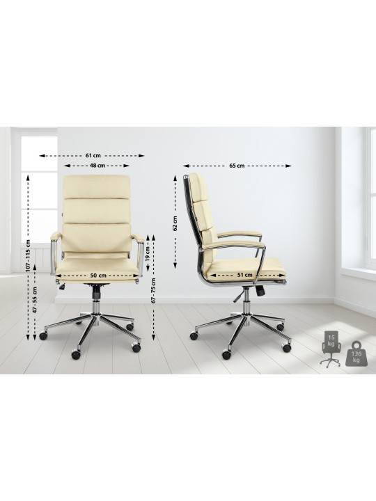 Silla de oficina Cleveland cuero genuino, crema
