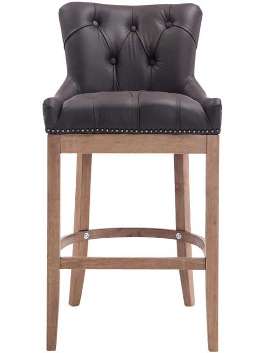 Taburete de bar Lakewood cuero auténtico, luz antigua, marrón