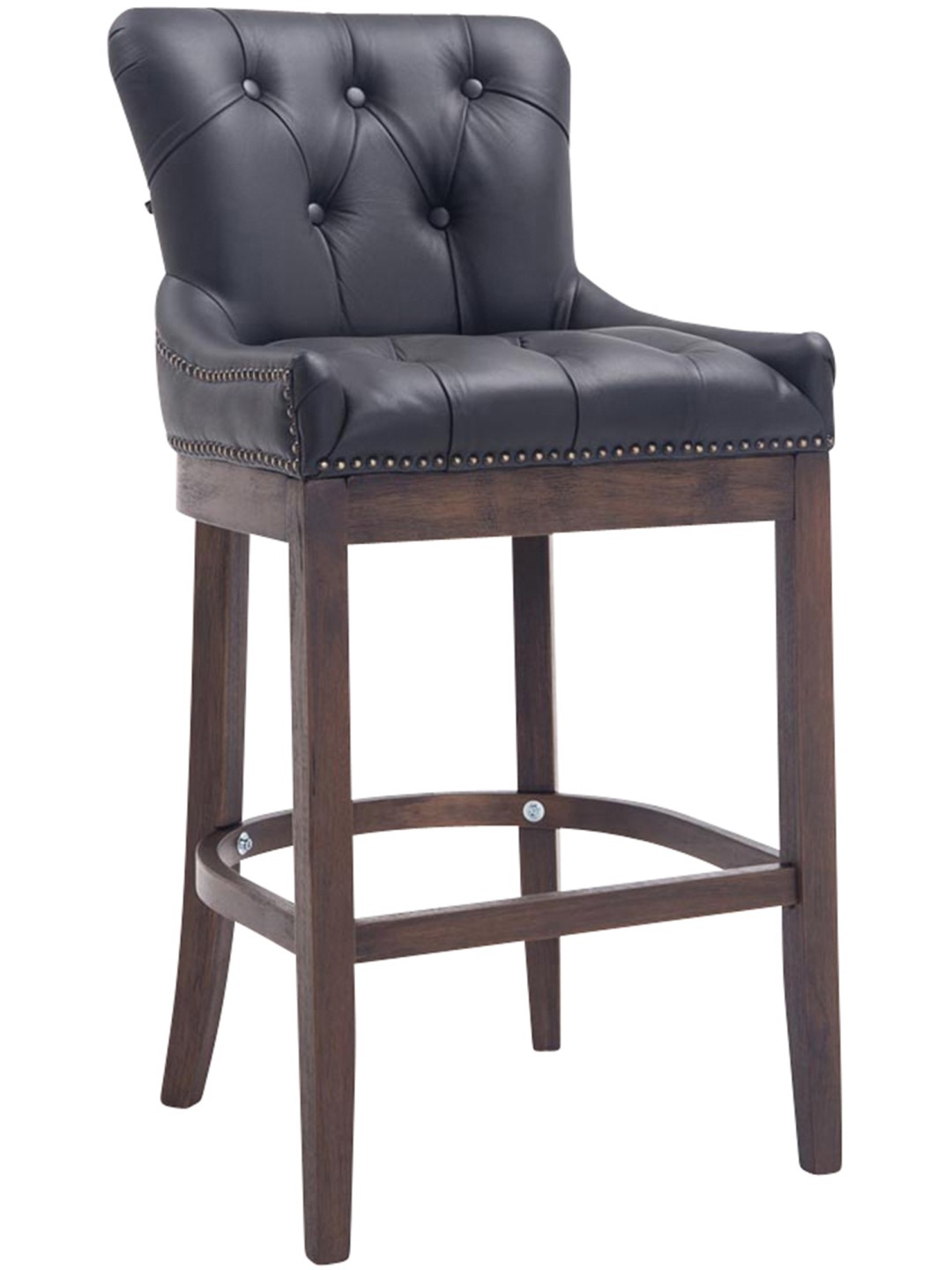 Taburete de bar Lakewood cuero auténtico, antiguo, negro