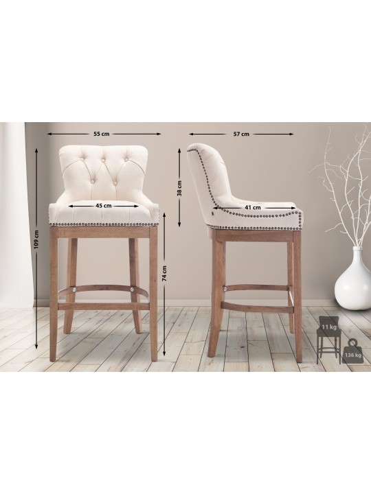 Taburete de bar tela Lakewood, luz antigua, crema Taburete de bar tela Lakewood, luz antigua, crema