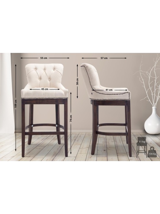 Taburete de bar de tela Lakewood, antiguo, crema