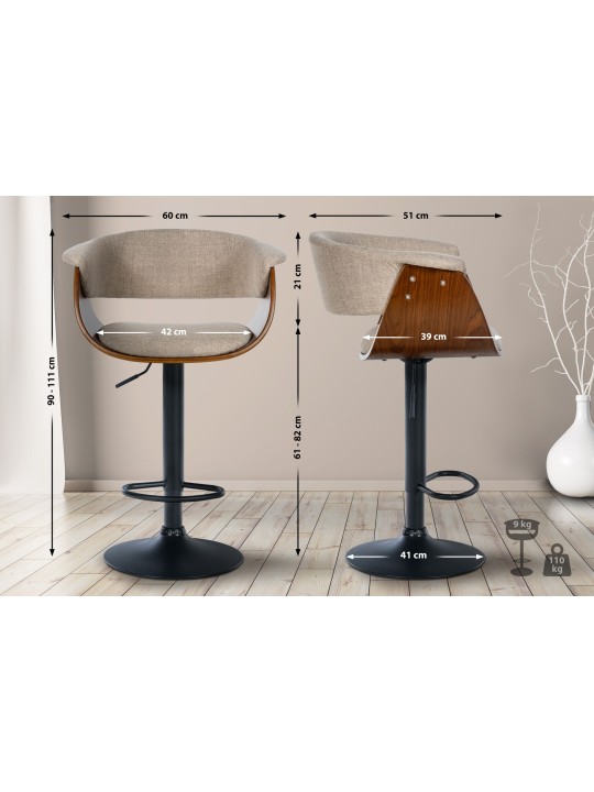 Juego de 2 taburetes de bar tela Vestal, nogal/crema Juego de 2 taburetes de bar tela Vestal, nogal/crema