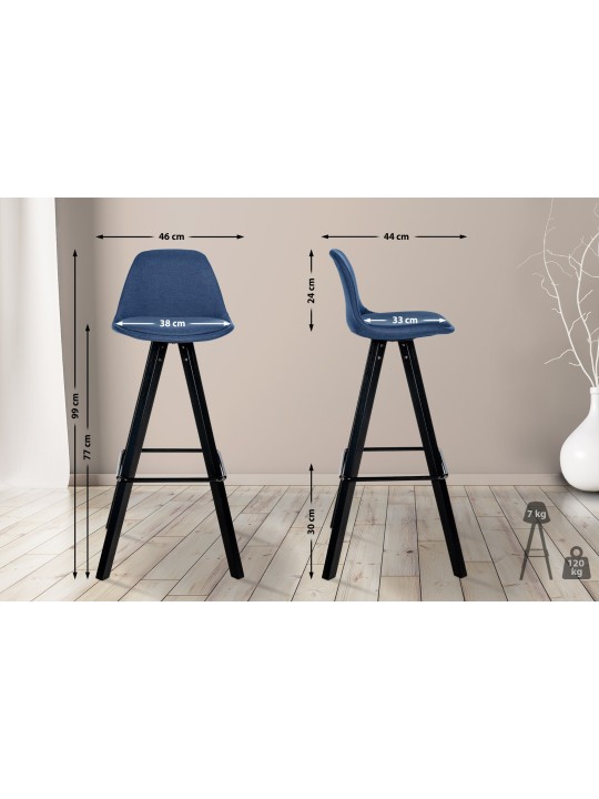 Taburete de bar Corbin tela Cuadrado, azul