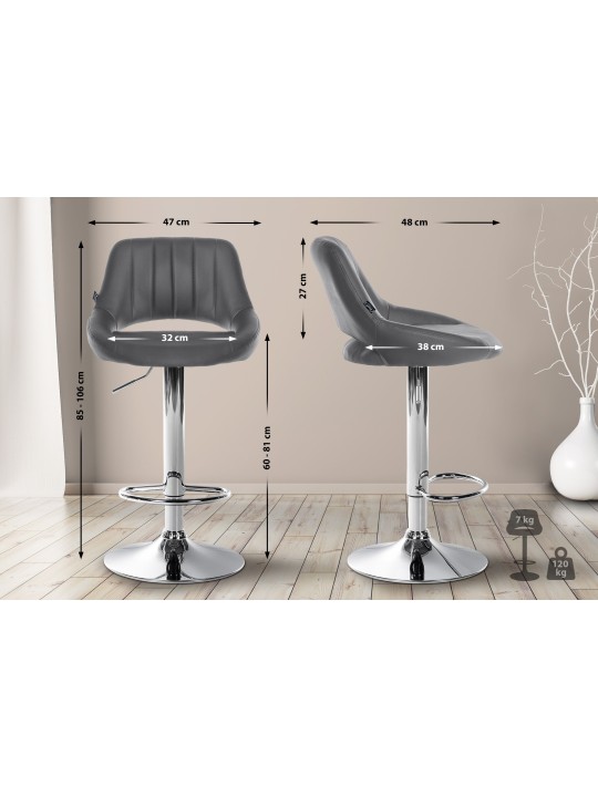 Juego de 2 taburetes de bar Milet piel sintética C, gris Juego de 2 taburetes de bar Milet piel sintética C, gris