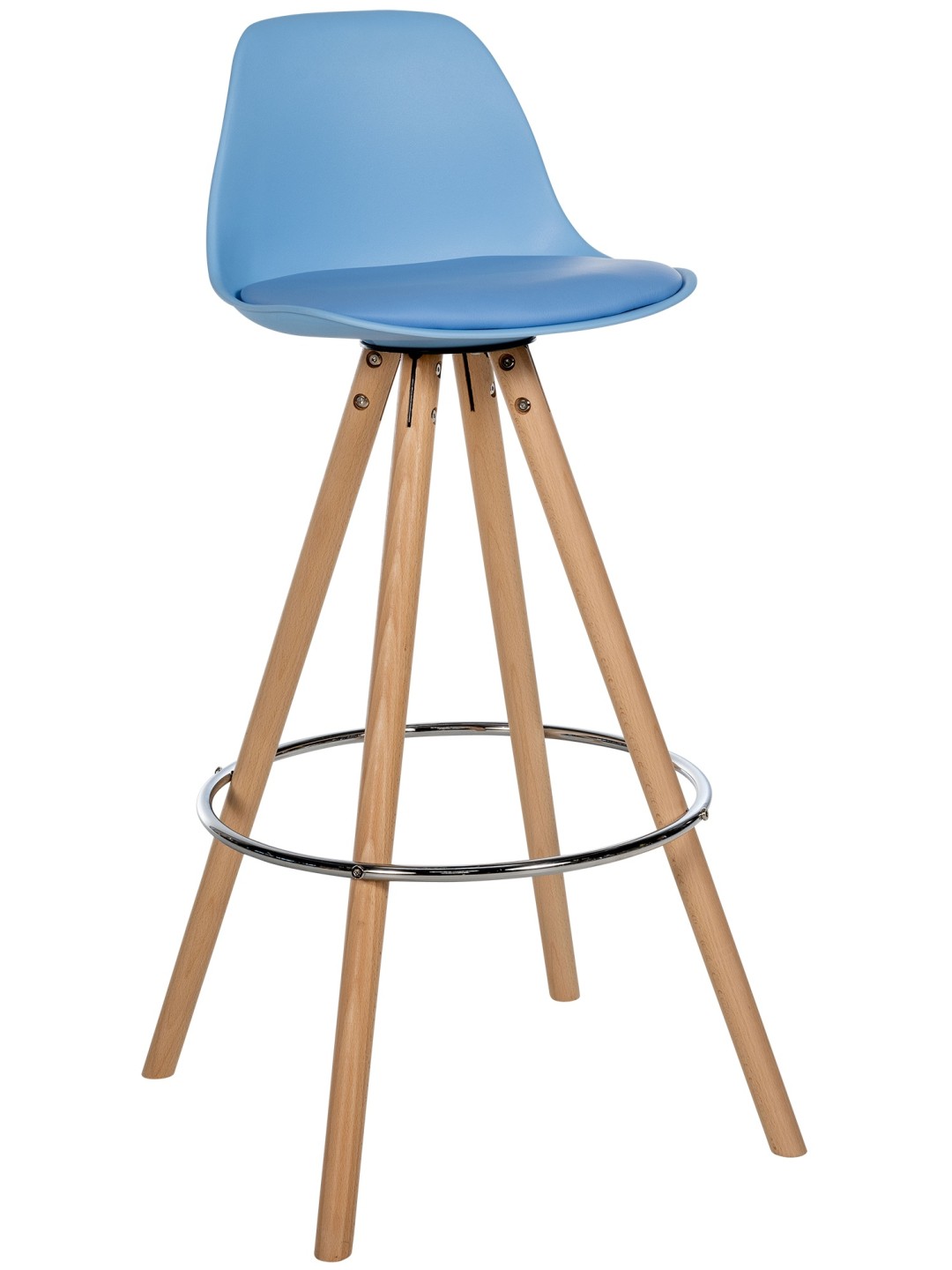 Taburete de bar Corbin redondo de piel sintética natural, azul