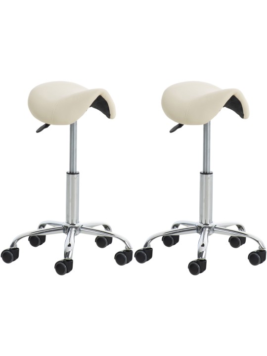 Juego de 2 taburetes de trabajo Reno piel sintética, crema