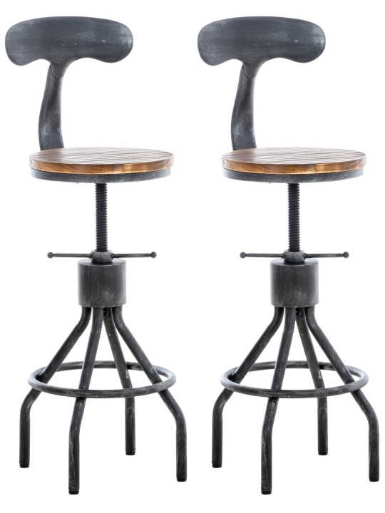 Juego de 2 taburetes de bar Hanam, plata antigua Juego de 2 taburetes de bar Hanam, plata antigua