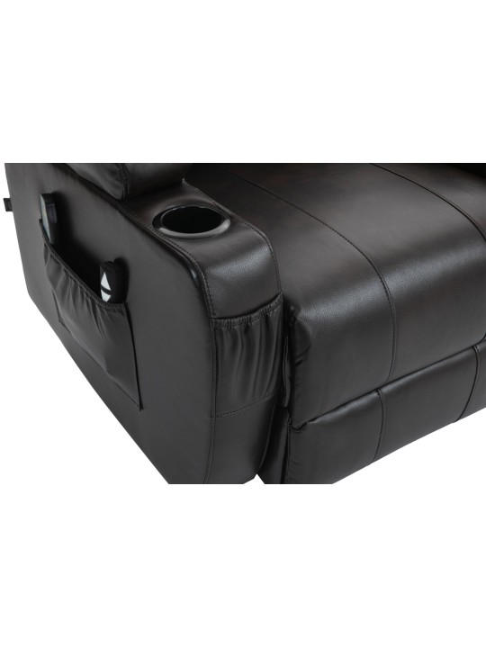 Sillón Hepler con función de masaje de piel sintética, marrón