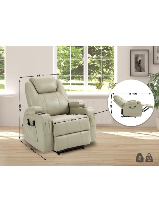 Sillón Hepler con función de masaje de piel sintética, crema