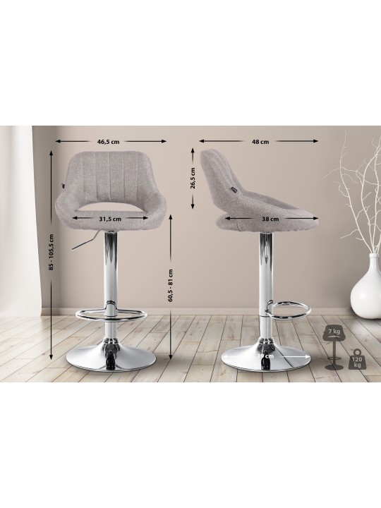 Taburete de bar Milet tela cromo, gris