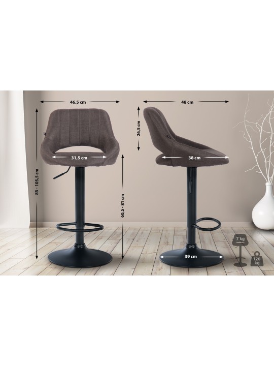 Juego de 2 taburetes de bar Milet tela B, gris oscuro Juego de 2 taburetes de bar Milet tela B, gris oscuro