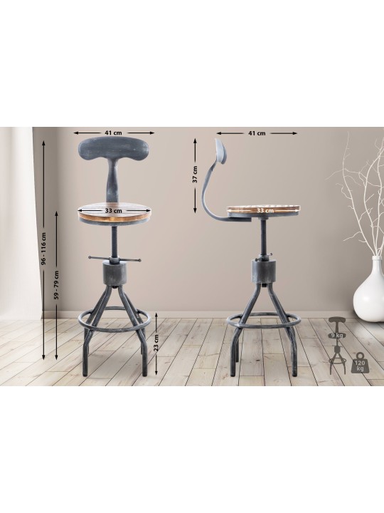 Juego de 2 taburetes de bar Hanam, plata antigua Juego de 2 taburetes de bar Hanam, plata antigua