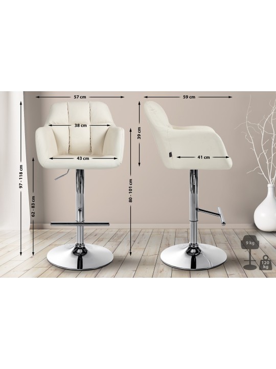 Taburete de bar Natoma piel sintética cromado, crema