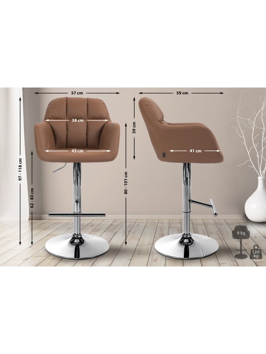 Taburete de bar Natoma piel sintética cromado, marrón claro