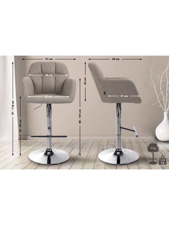 Taburete de bar Natoma tela cromo, taupe