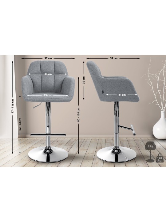 Taburete de bar Natoma tela cromo, gris