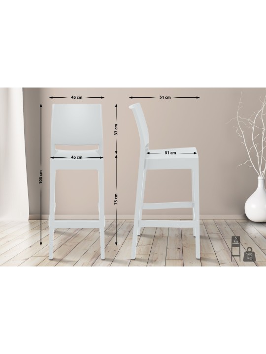 Juego de 2 taburetes de bar Maya, blanco Juego de 2 taburetes de bar Maya, blanco