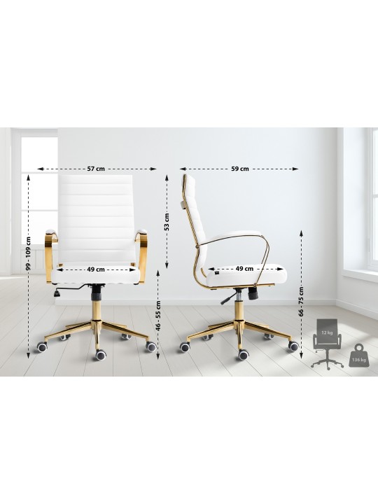 Silla de oficina Havana polipiel, blanco