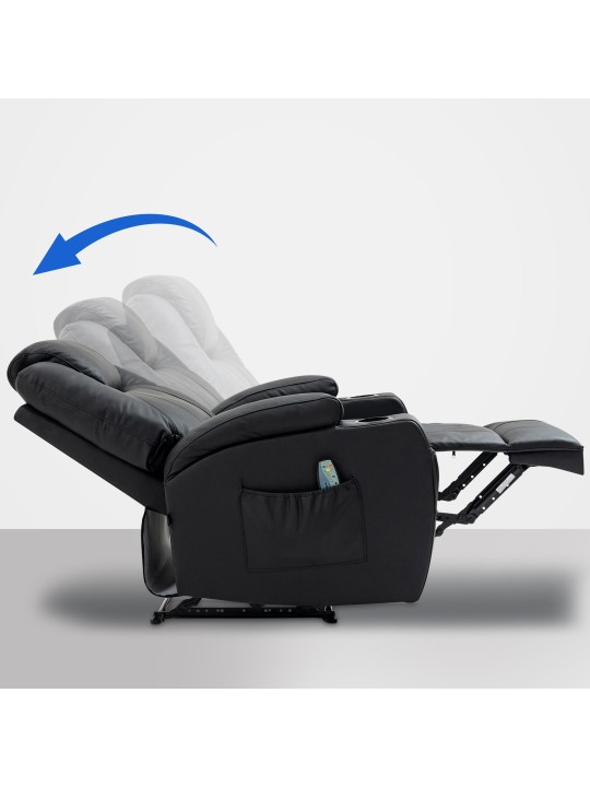 Sillón Galena con función de masaje de cuero auténtico, negro
