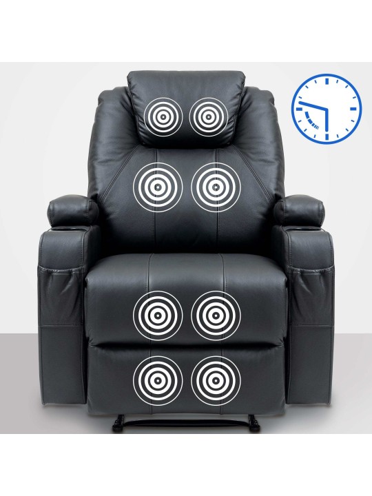 Sillón Galena con función de masaje de cuero auténtico, negro