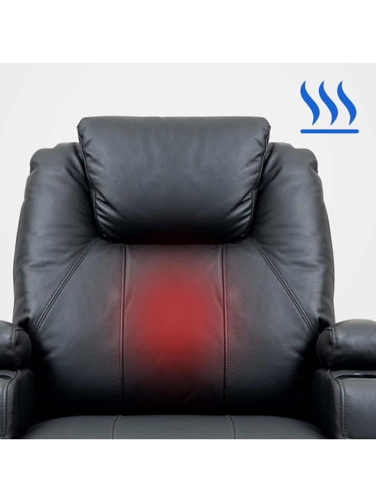 Sillón Galena con función de masaje de cuero auténtico, negro