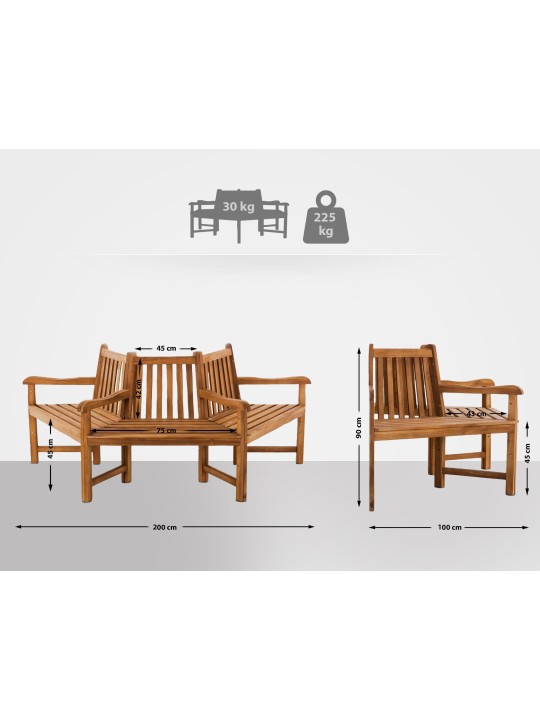 Banco kenna arbol con reposabrazos semicircular 200 cm, teca