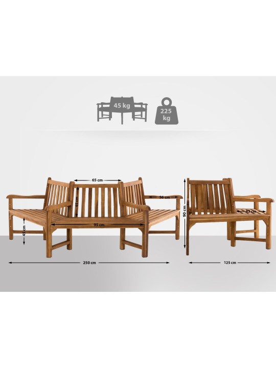 Banco arbol Kenna con reposabrazos semicircular 250 cm, teca