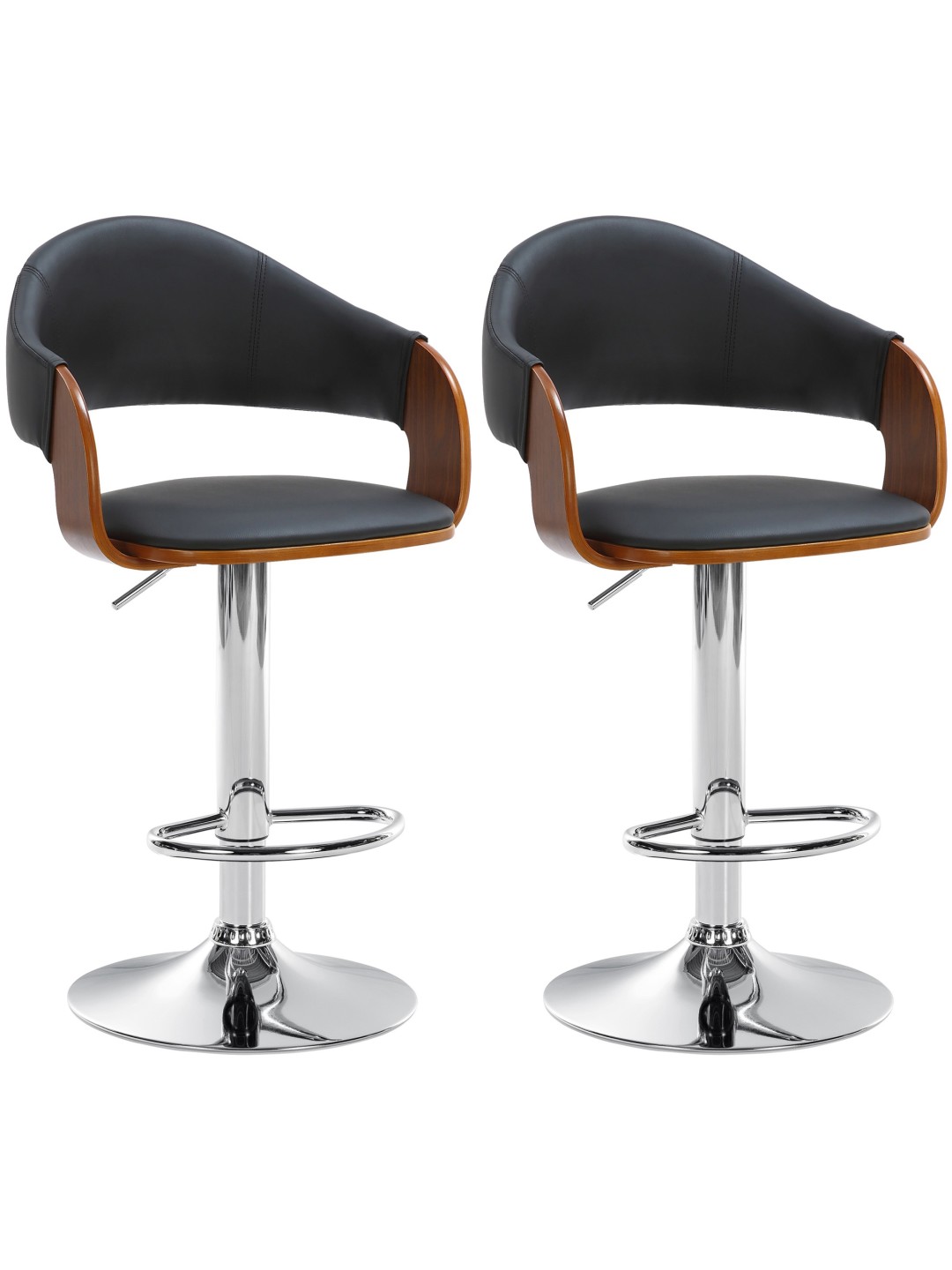 Juego de 2 taburetes de bar Nilse polipiel cromado, nogal/negro