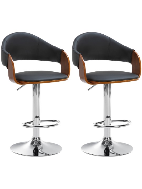 Juego de 2 taburetes de bar Nilse polipiel cromado, nogal/negro Juego de 2 taburetes de bar Nilse polipiel cromado, nogal/negro