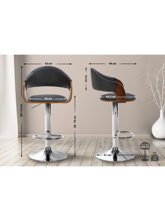 Juego de 2 taburetes de bar Nilse polipiel cromado, nogal/negro Juego de 2 taburetes de bar Nilse polipiel cromado, nogal/negro
