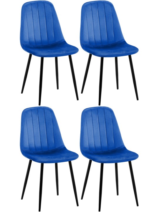 Juego de 4 sillas de comedor Baxter terciopelo, azul