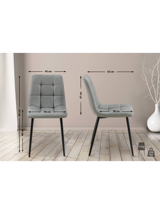 Juego de 4 sillas de comedor Antibes piel sintética, gris claro