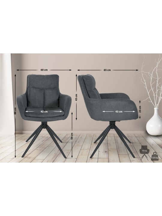 Silla de comedor Vilas tela, gris oscuro