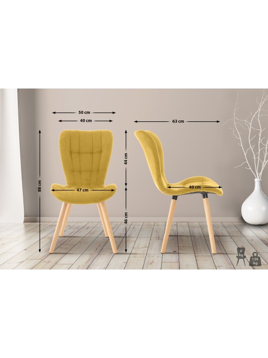 Conjunto de 2 sillas Elda terciopelo, amarillo