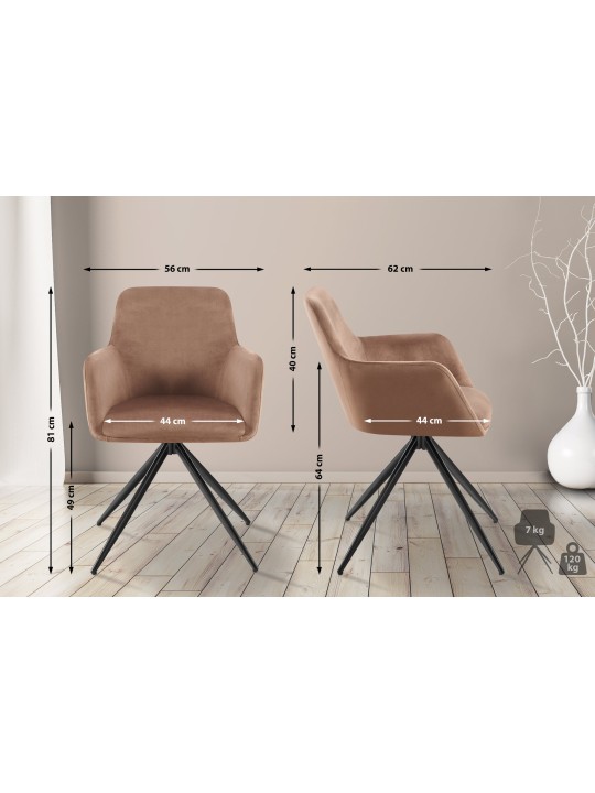 Silla de comedor Olema de terciopelo, marrón