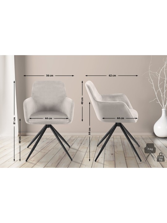 Silla de comedor Olema de terciopelo, gris